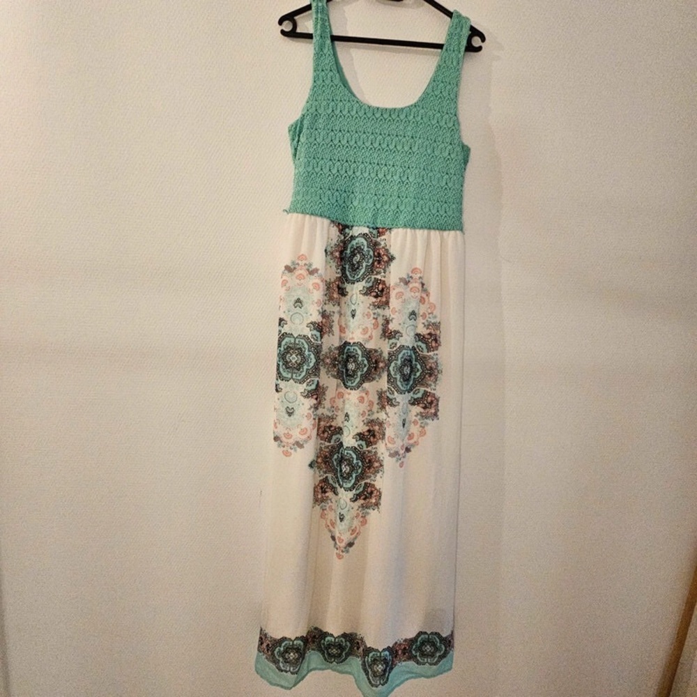 Green and Blue Sleeveless Scoop Neck Sundress